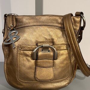 b. makowsky Metallic Bronze Pebbled Leather Crossbody